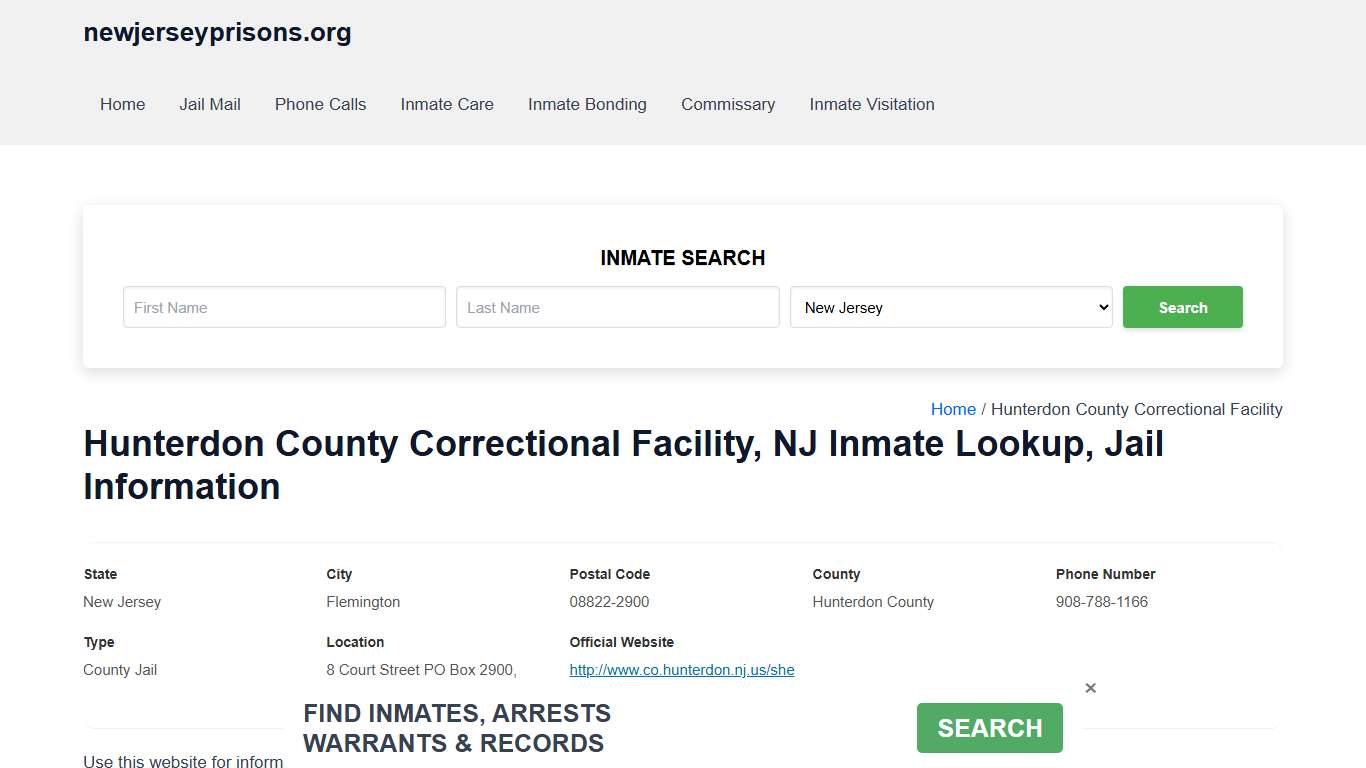 Hunterdon County Correctional Facility, NJ - Offender Locator, Contacts, Inmate Info
