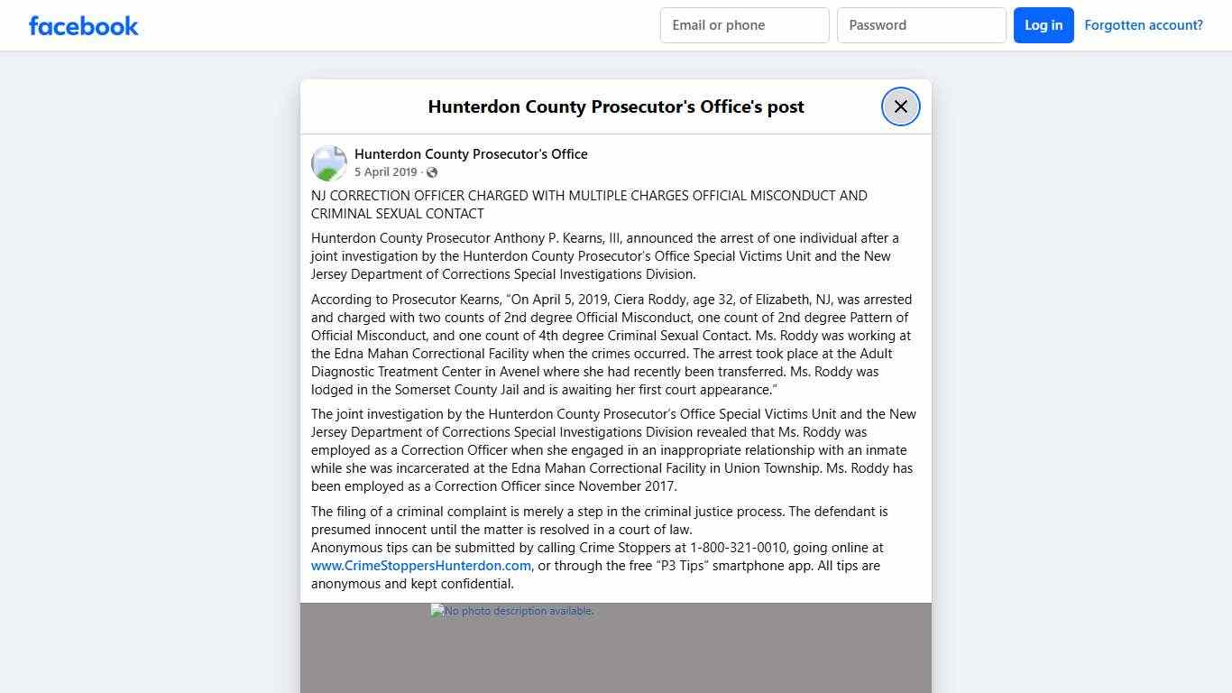 NJ CORRECTION... - Hunterdon County Prosecutor's Office Facebook